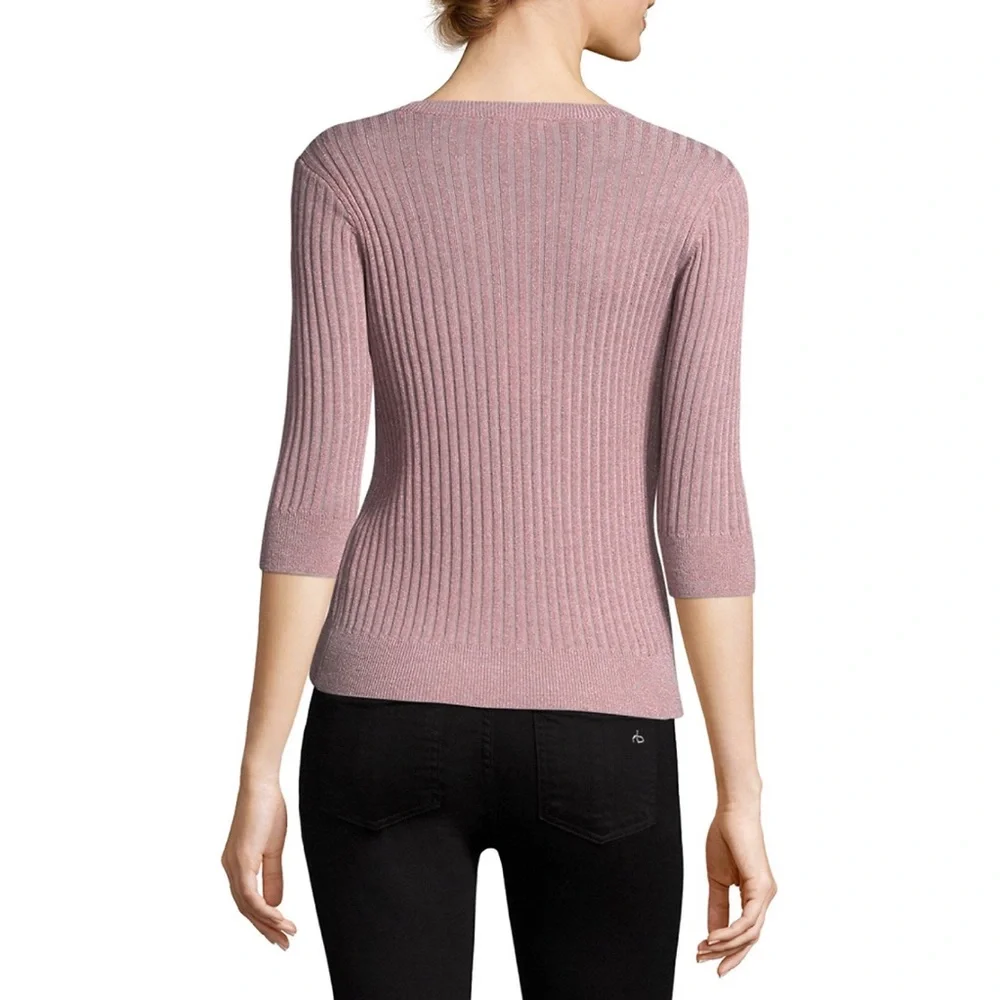 Rebecca Taylor Metallic Ribbed Scoop Neck Sweater